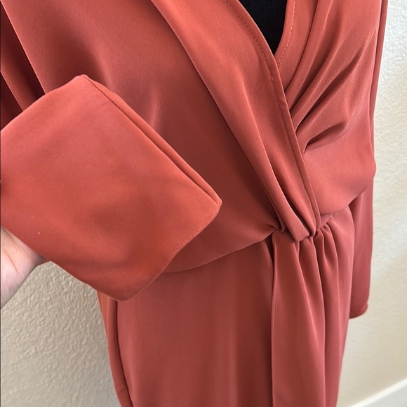 ASOS Front Slit Gathered V Neck Midi Pencil Dress Rust Orange 0115 - Picture 4 of 9